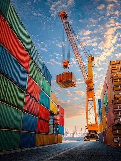 Stacked shipping containers at a port yard